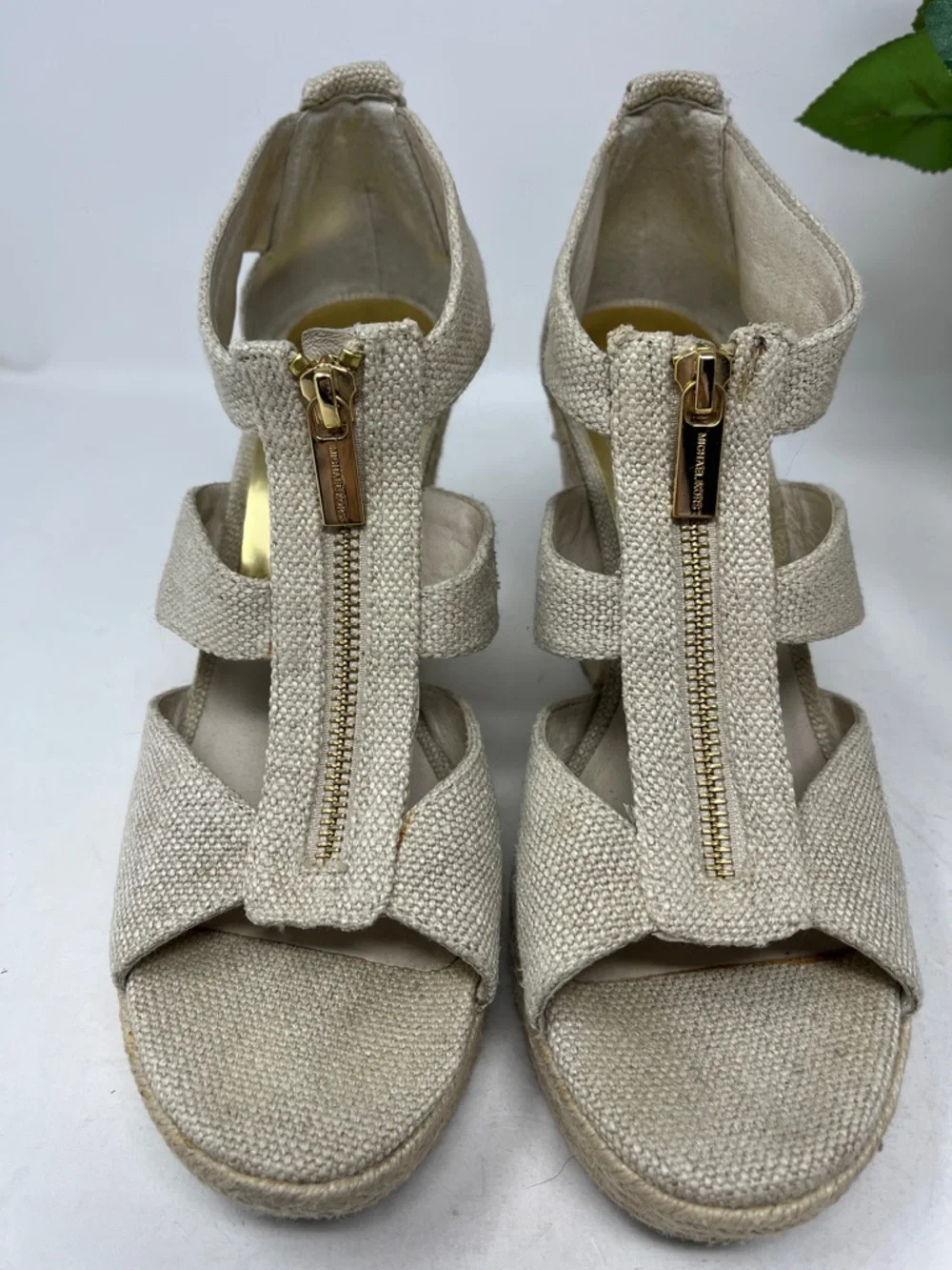 MICHAEL MICHAEL KORS DAMITA WEDGE OPEN TOE CANVAS ZIP UP SANDAL ESPADRILLES 8.5